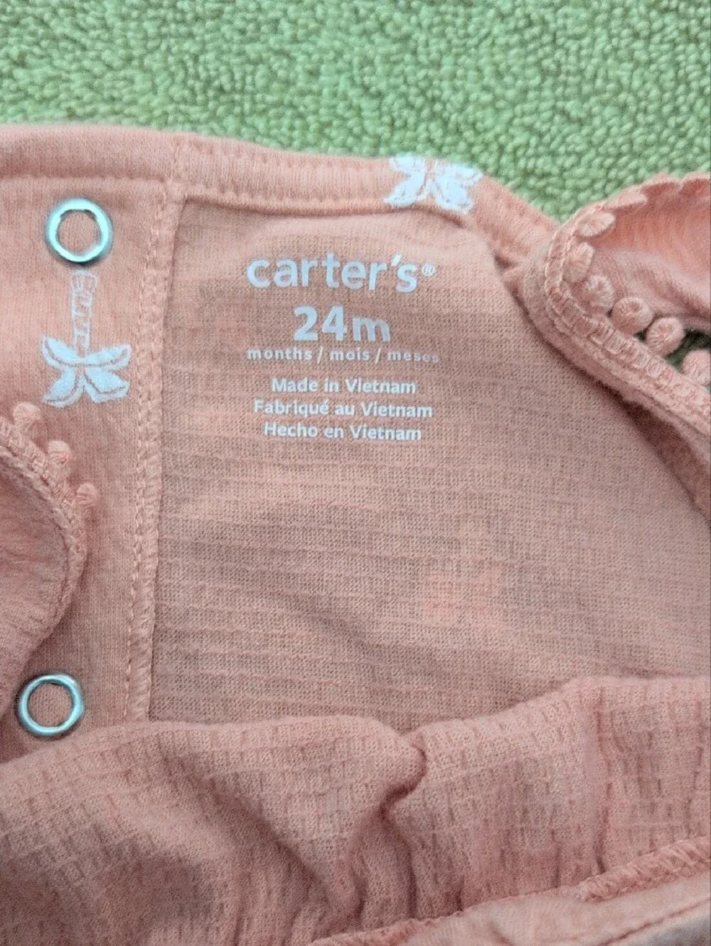 Carter's Peach Bubble Romper with White Bow Accents